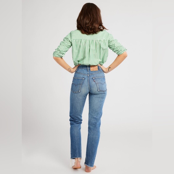 Mille Florian Top Blouse in Kelly Stripe Green White Size XL Button Up - Picture 2 of 16